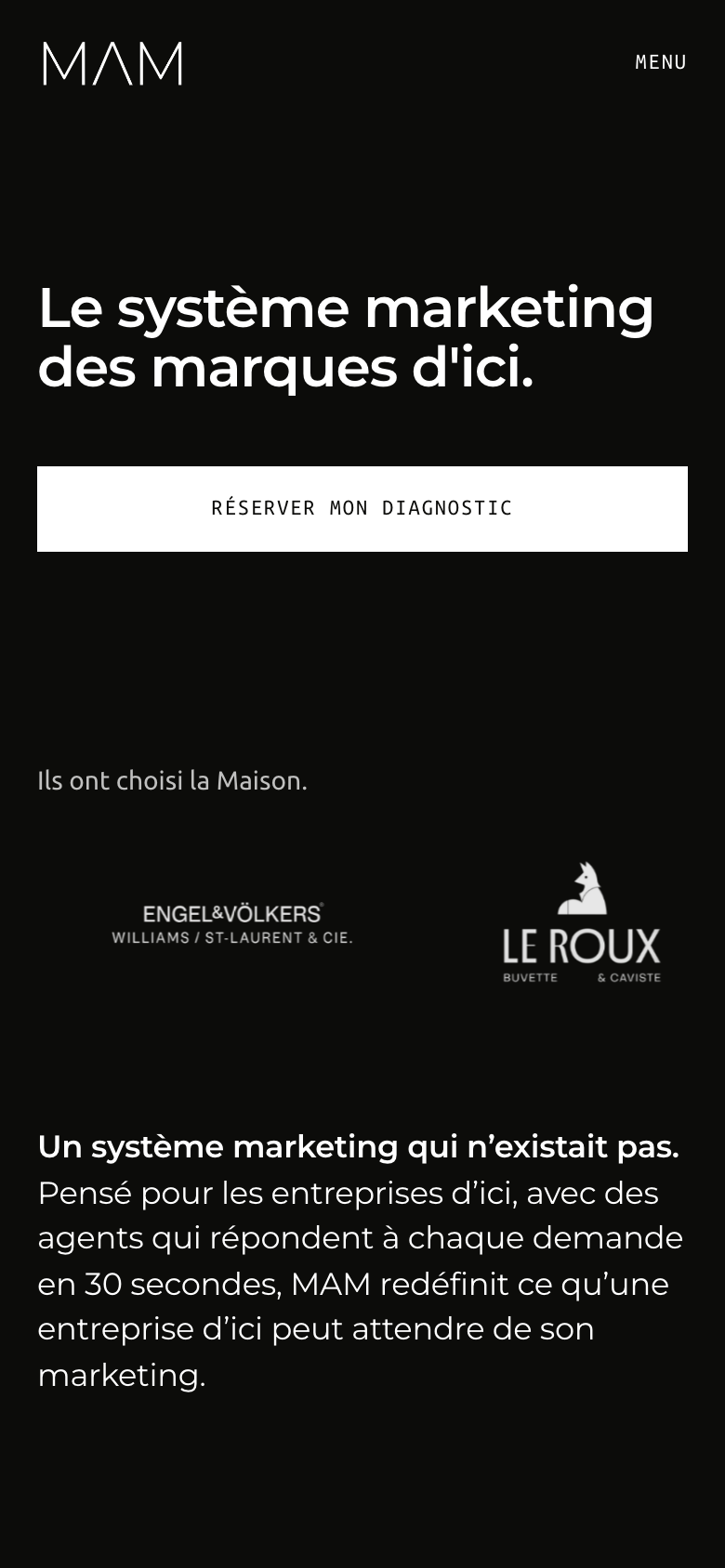 Page d’accueil du site agencemam.com affichée sur un téléphone